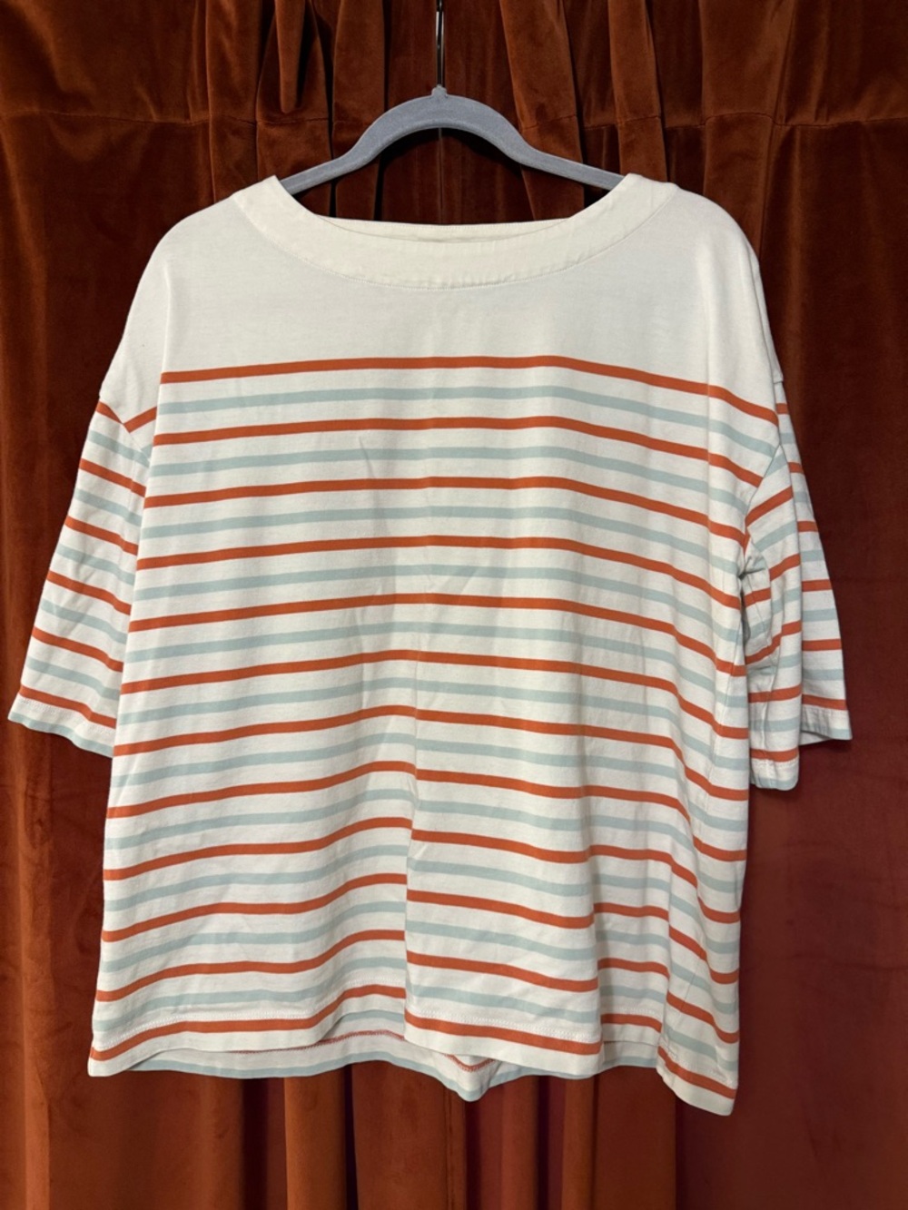 L.L. Bean Cream Tee with Rust and Light Blue Stripes